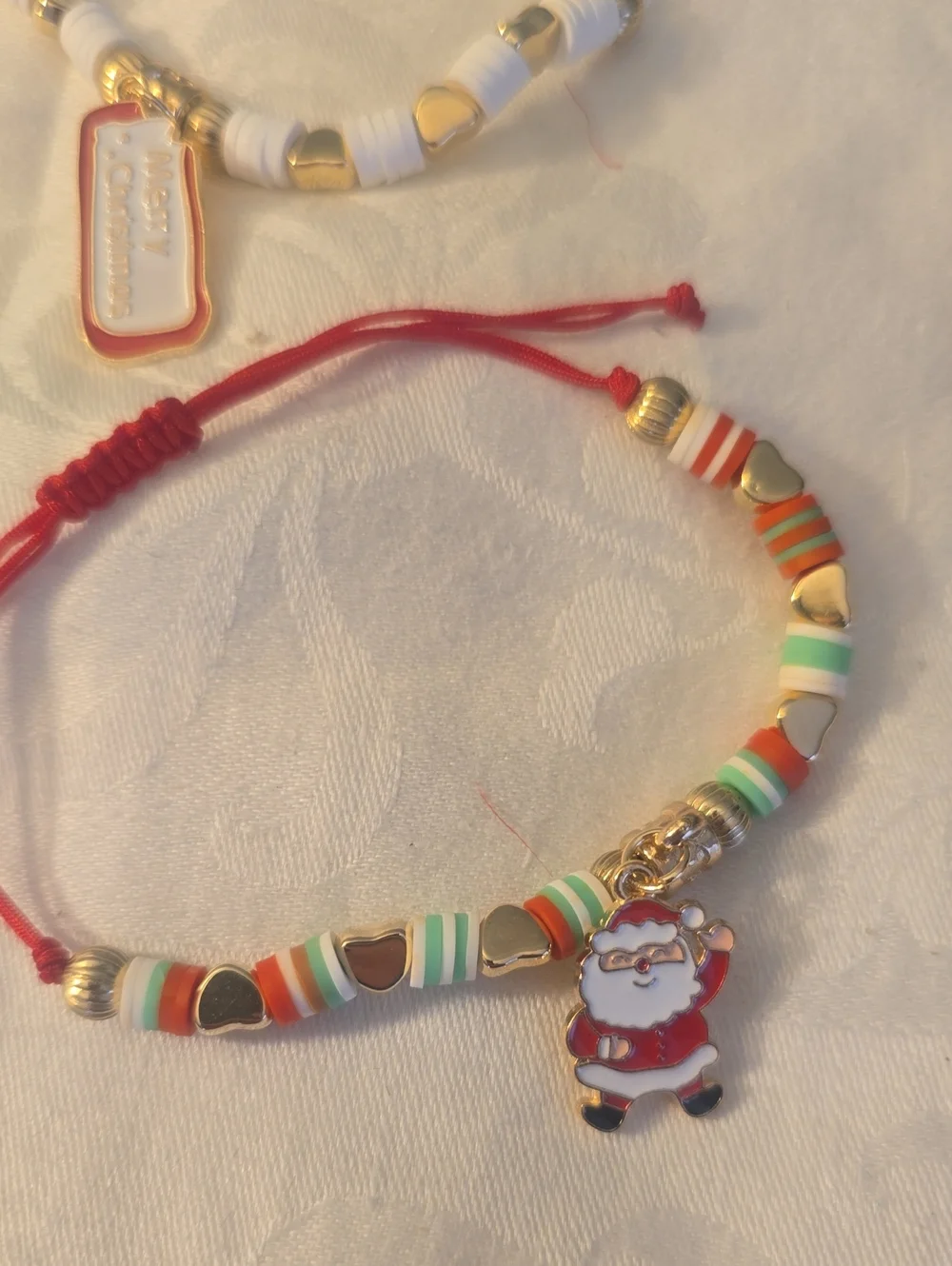 4 Christmas Charm Bracelet Set, Santa, Tree, Mitten, Merry Christmas, Gift Bags
